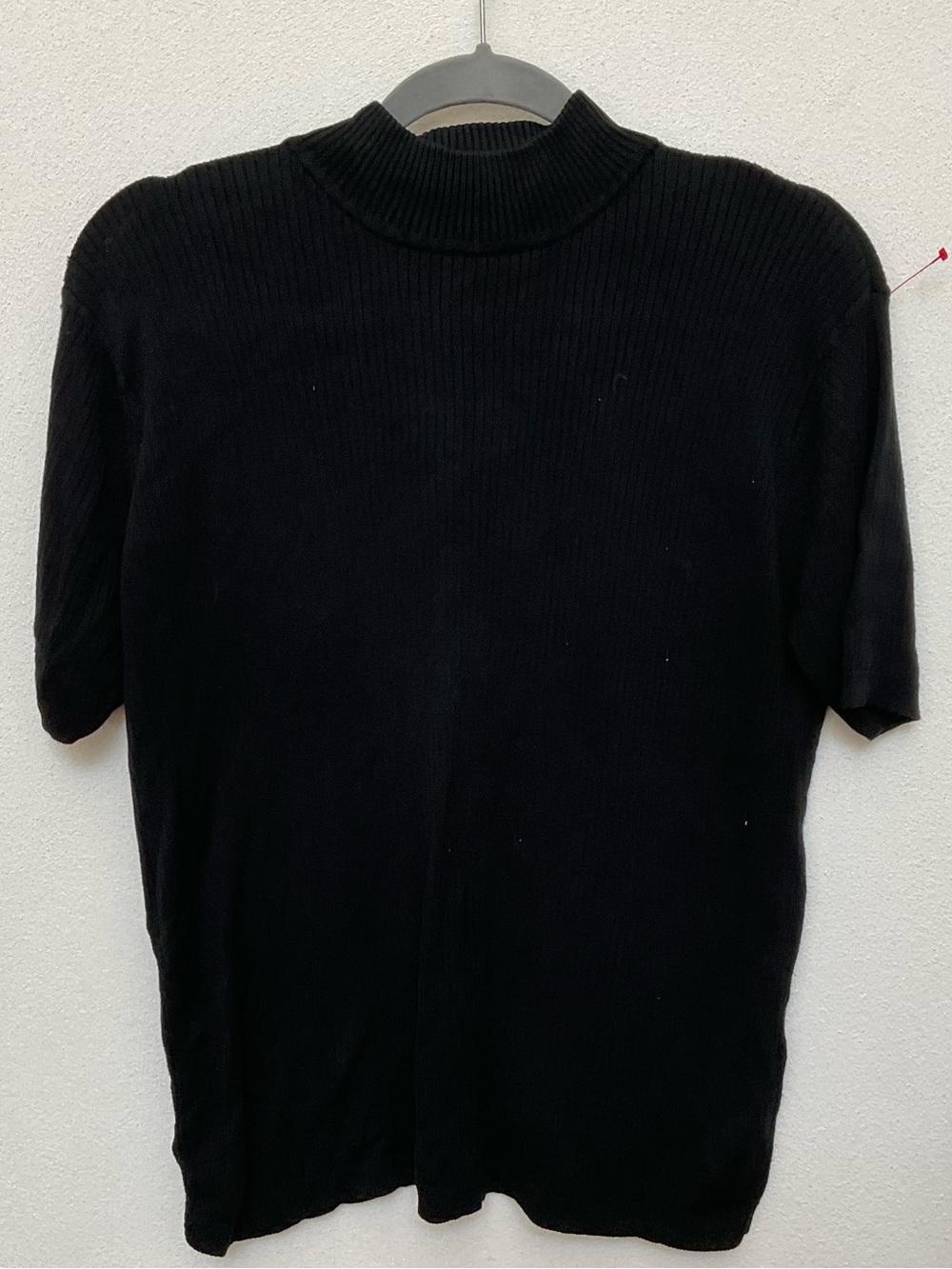 Capistrano Silk Blend Black Mock Neck Short Sleeve Ribbed Sweater Size 14/16